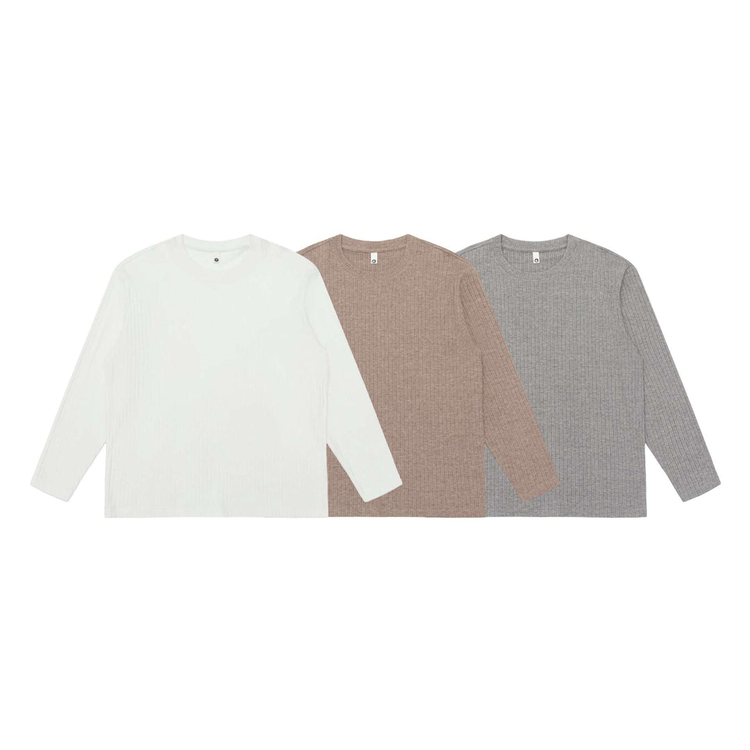 Unisex Fein geripptes Langarmshirt mit Rundhalsausschnitt und leichter Oversize-Silhouette Echoarchiv