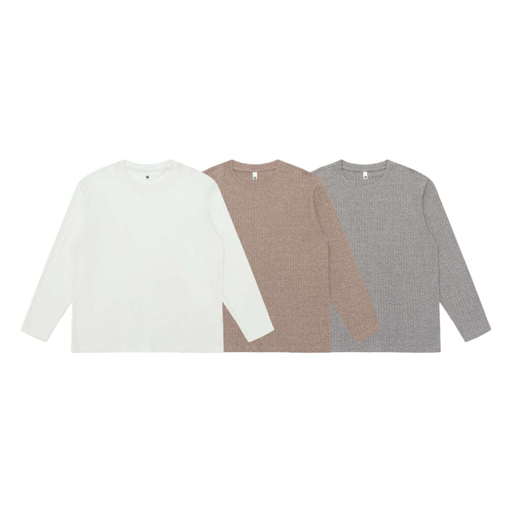 Unisex Fein geripptes Langarmshirt mit Rundhalsausschnitt und leichter Oversize-Silhouette Echoarchiv