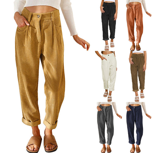 Damen nan weiche weite Cordhose mit hoher Taille, Bundfalten und umgeschlagenem Saum Echo Archiv