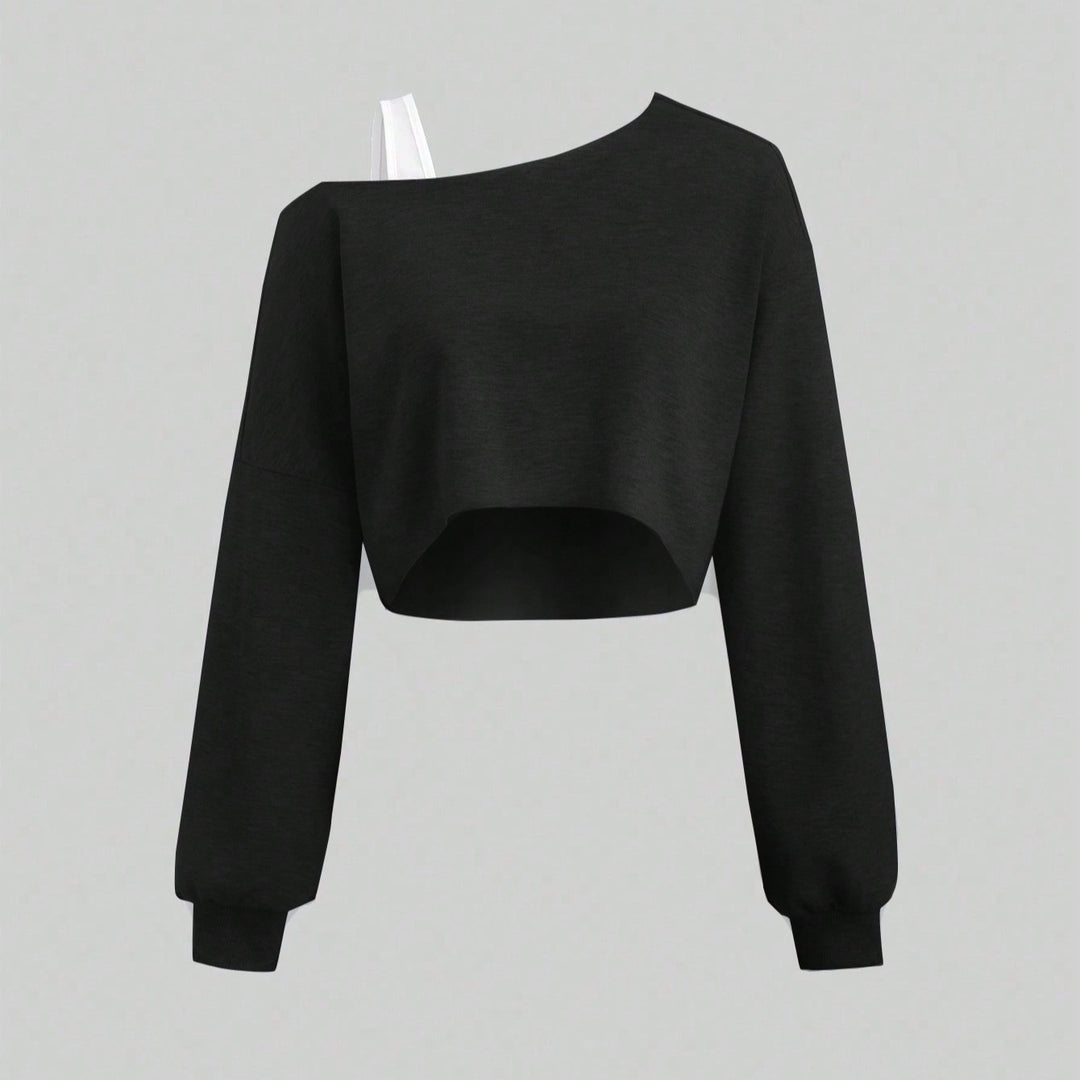 Damen Cropped Sweatshirt im Off-Shoulder-Look mit weiten Ärmeln – Avérine