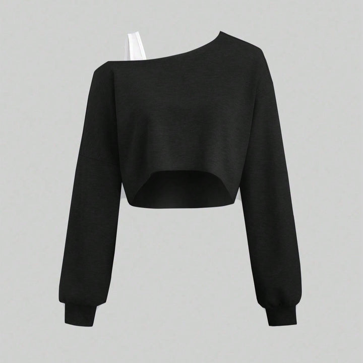 Damen Cropped Sweatshirt im Off-Shoulder-Look mit weiten Ärmeln – Avérine