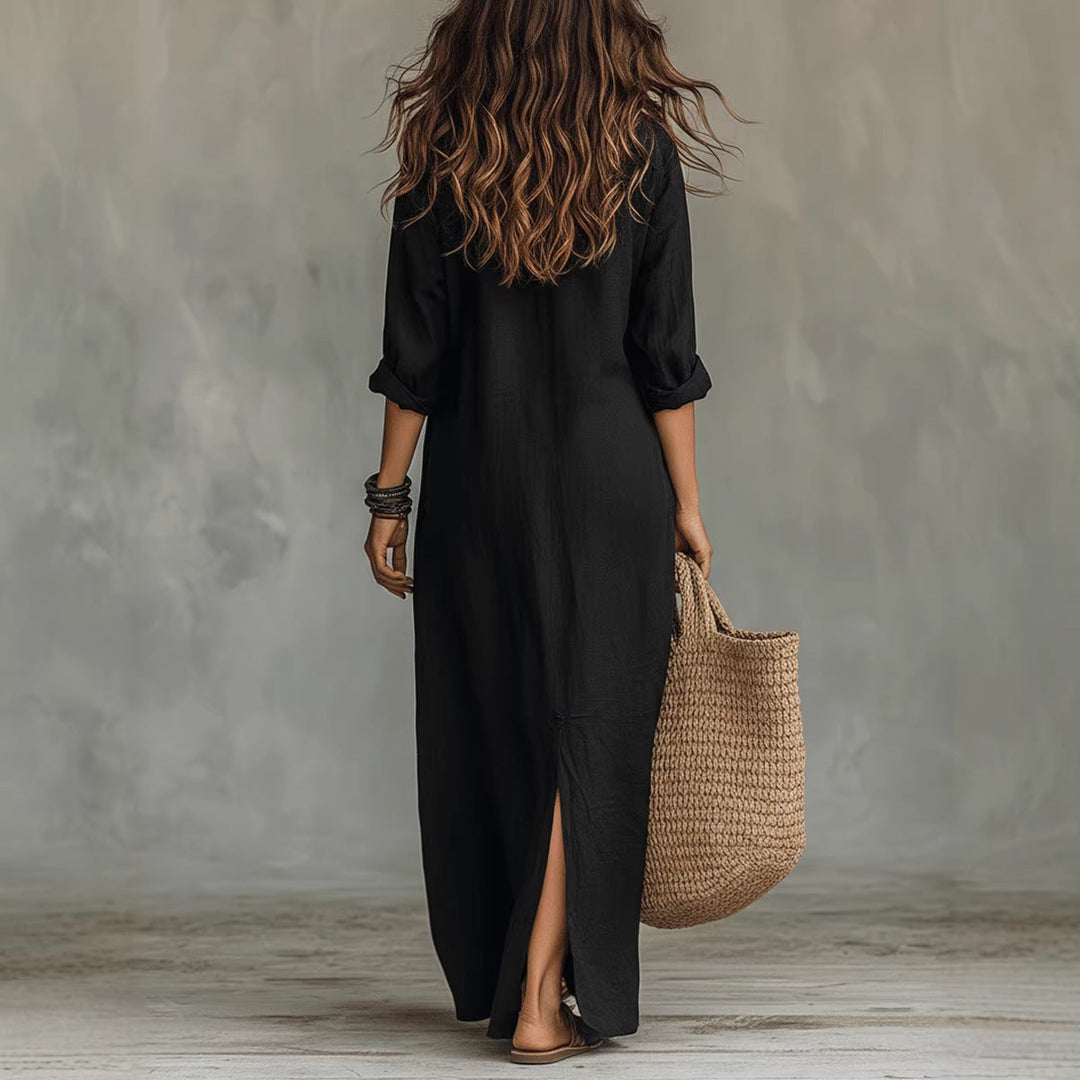 Damen Langes Hemdkleid mit Knopfverschluss und seitlichem Schlitz Echoarchiv