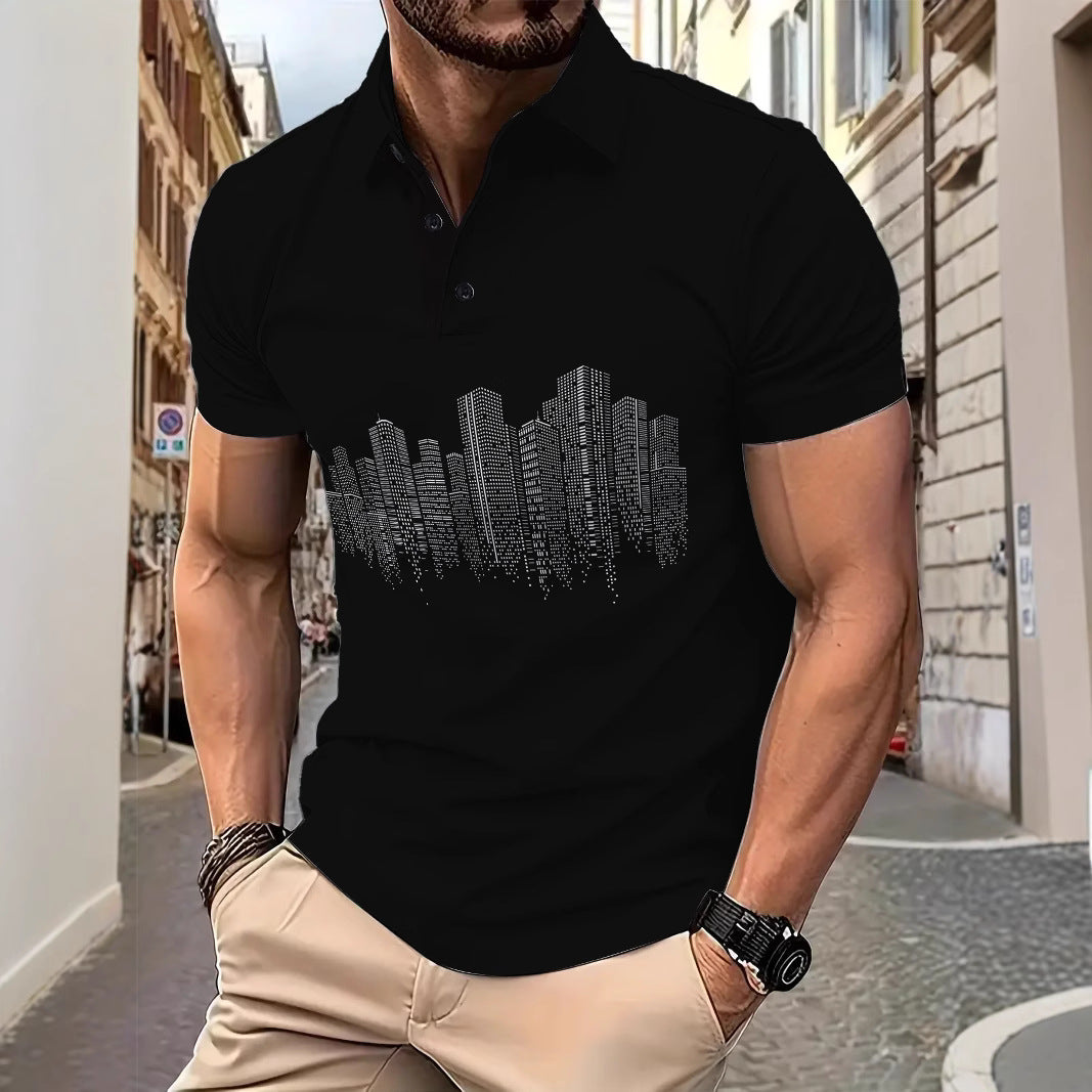 Herren Poloshirt mit kreativem Stadtmuster Echoarchiv