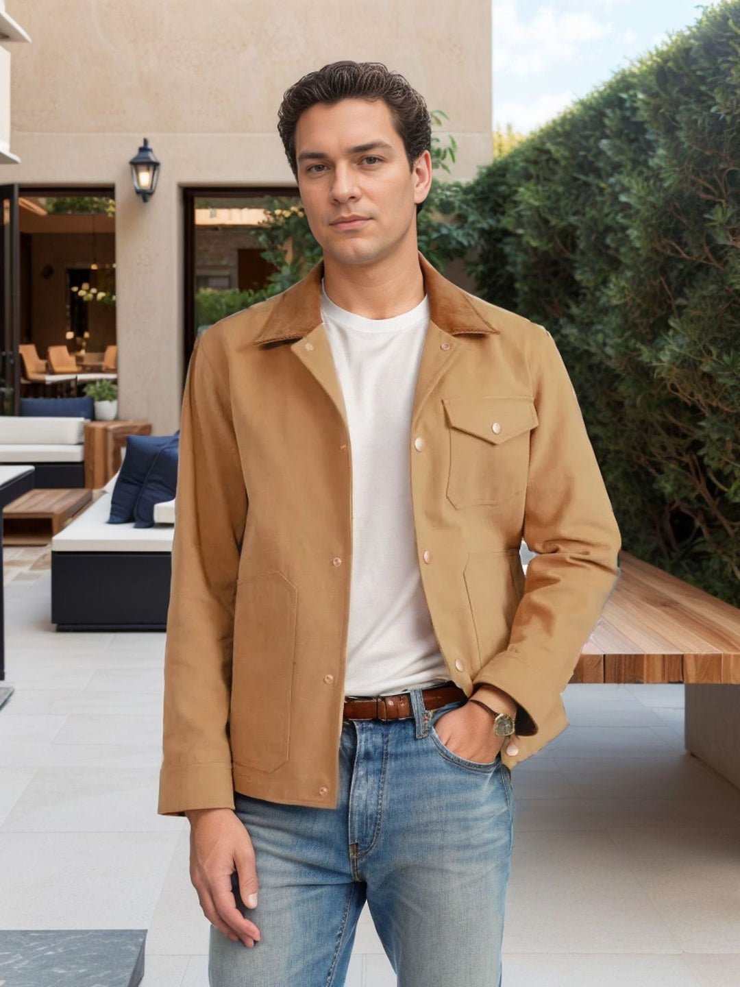 Herren Suedejacke mit modischem Design und praktischen Taschen Echoarchiv