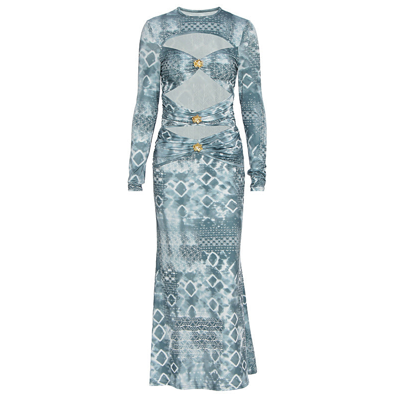 Damen Maxikleid mit transparenten Einsätzen und raffinierten Rüschendetails Echo Archiv