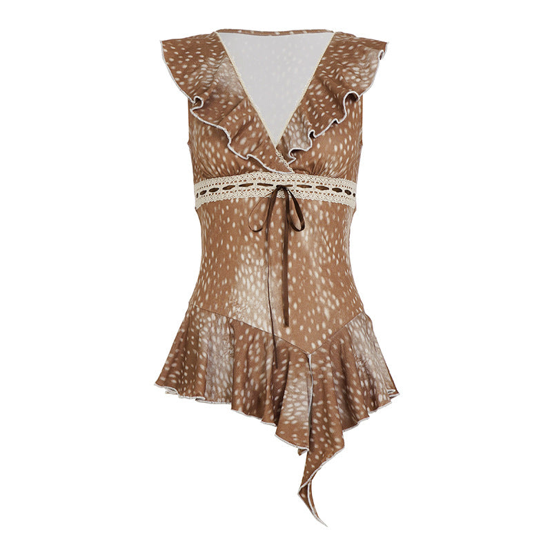 Damen asymmetrisches Sommerkleid mit Rüschen und Spitzenakzenten Echo Archiv