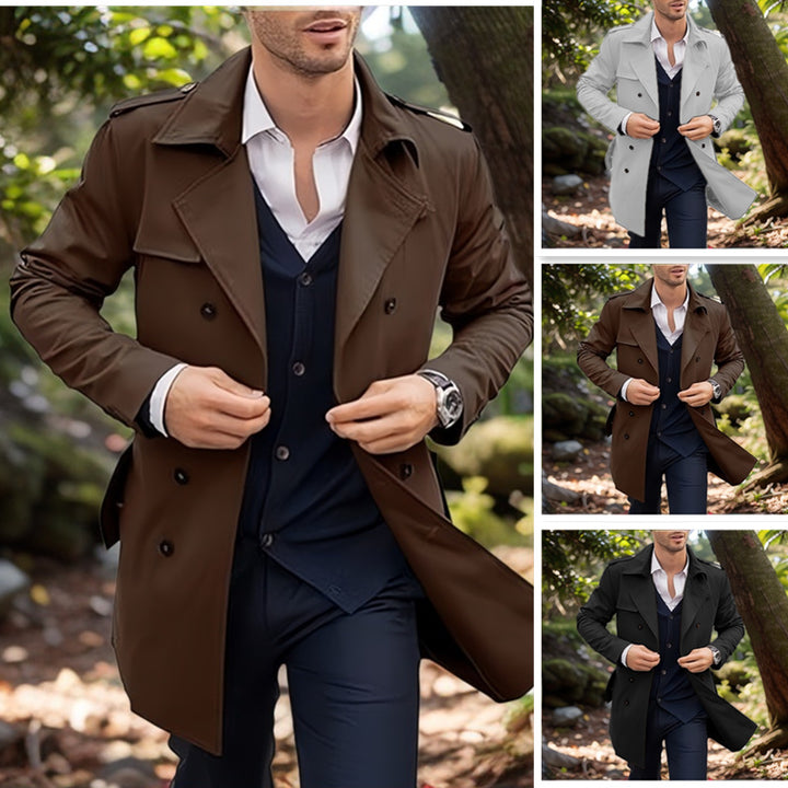 Herren klassischer Trenchcoat im zeitlosen Design mit knöpfbaren Taschen Echoarchiv