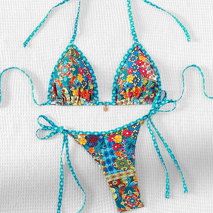 Damen Triangel-Bikini mit buntem floralen Muster und verstellbaren Bändern Echo Archiv