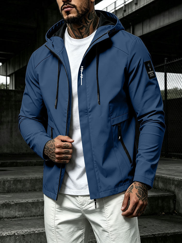Herren Wasserabweisende Softshell-Jacke mit Kapuze und verdecktem Reißverschluss – Taviero