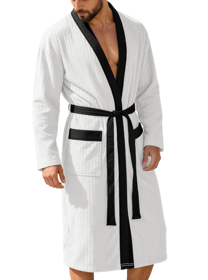 Herren nan wadenlanger Rippen-Bademantel im Kimono-Stil mit Schalkragen und Kontrastpaspel Echo Archiv