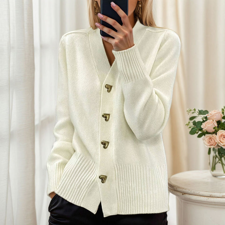 Damen nan lockerer Strickcardigan mit Herzknöpfen und geripptem Saum Echo Archiv