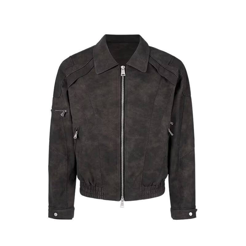 Herren Kurzjacke aus Veloursleder-Optik mit Reißverschluss und elastischem Saum Echoarchiv
