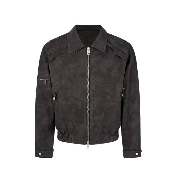 Herren Kurzjacke aus Veloursleder-Optik mit Reißverschluss und elastischem Saum Echoarchiv