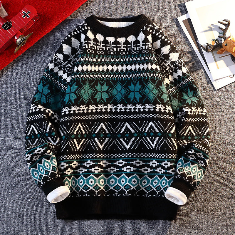 Herren gemusterter Pullover mit winterlichem Design und hohem Kragen Echoarchiv
