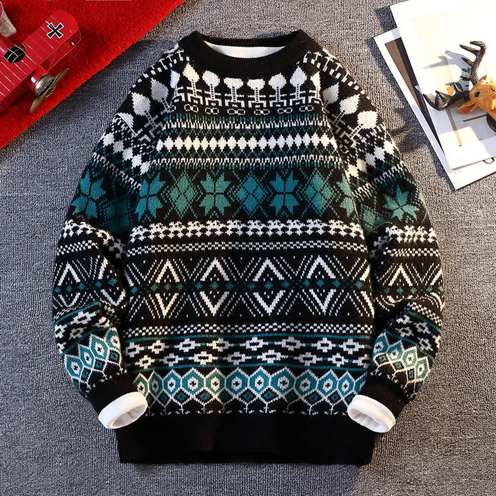 Herren gemusterter Pullover mit winterlichem Design und hohem Kragen Echoarchiv