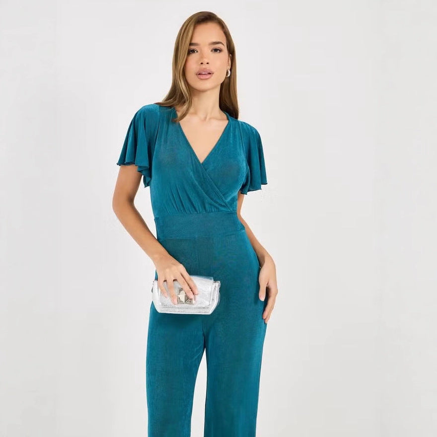 Damen eleganter Jumpsuit mit fließendem Schnitt und detailreichen Puffärmeln Echo Archiv