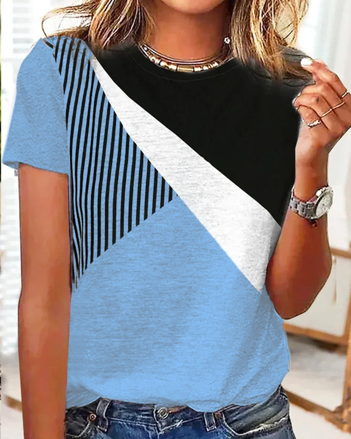 Damen Farbblock Langarmshirt mit schrägem Streifenmuster und Rundhalsausschnitt Echoarchiv