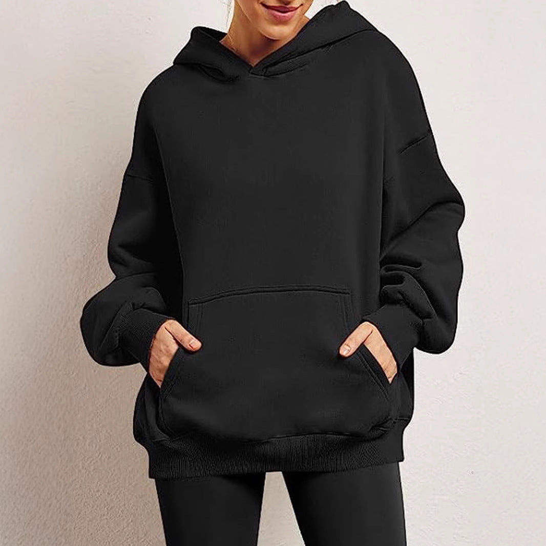 Damen nan Oversize-Kapuzenpullover mit verlängertem Rückenteil, innen angerautem Fleece und Kängurutasche Echo Archiv