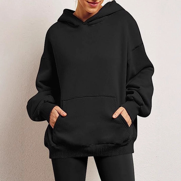 Damen nan Oversize-Kapuzenpullover mit verlängertem Rückenteil, innen angerautem Fleece und Kängurutasche Echo Archiv