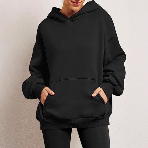Damen nan Oversize-Kapuzenpullover mit verlängertem Rückenteil, innen angerautem Fleece und Kängurutasche Echo Archiv