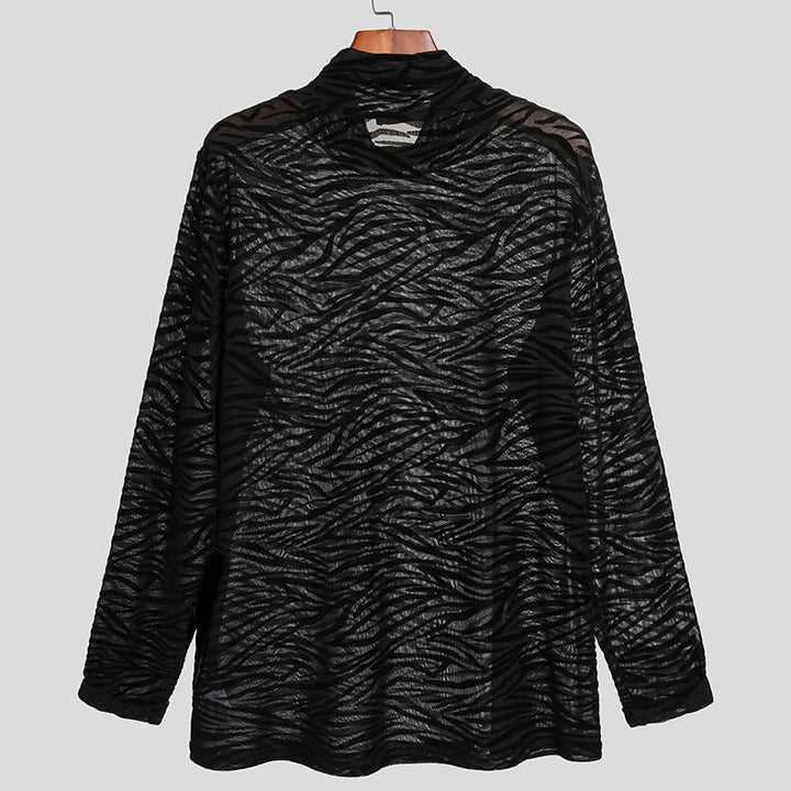 Damen Langarmshirt mit strukturiertem Animal-Print und Stehkragen Echoarchiv