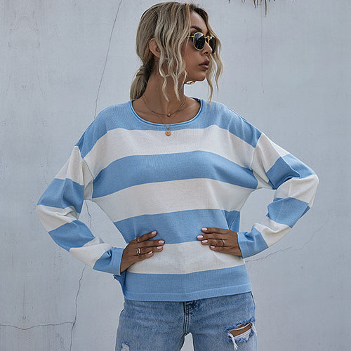Damen Lässiger Streifenpullover mit weitem Schnitt Echo Archiv