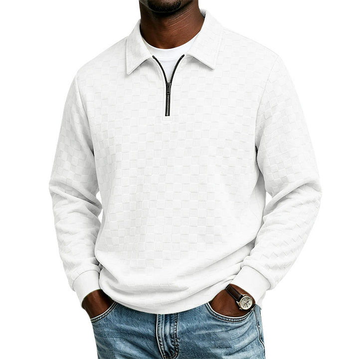 Herren Strukturierter Strickpullover mit Troyer-Kragen und halbem Reißverschluss Echoarchiv
