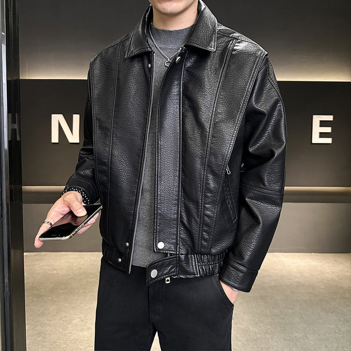 Herren Modische Kunstlederjacke mit hohem Kragen Echoarchiv