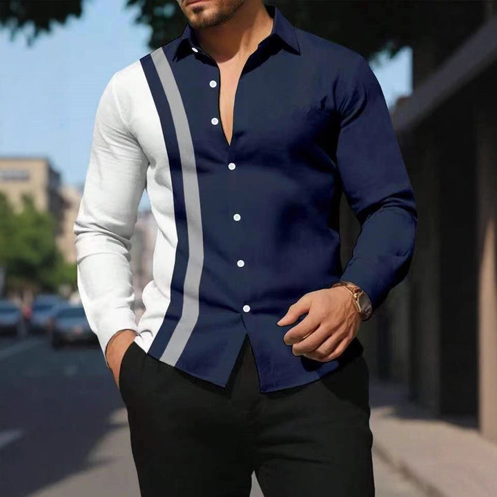 Herren Langarmhemd mit modernem, asymmetrischem Design und Farbblock-Details Echoarchiv