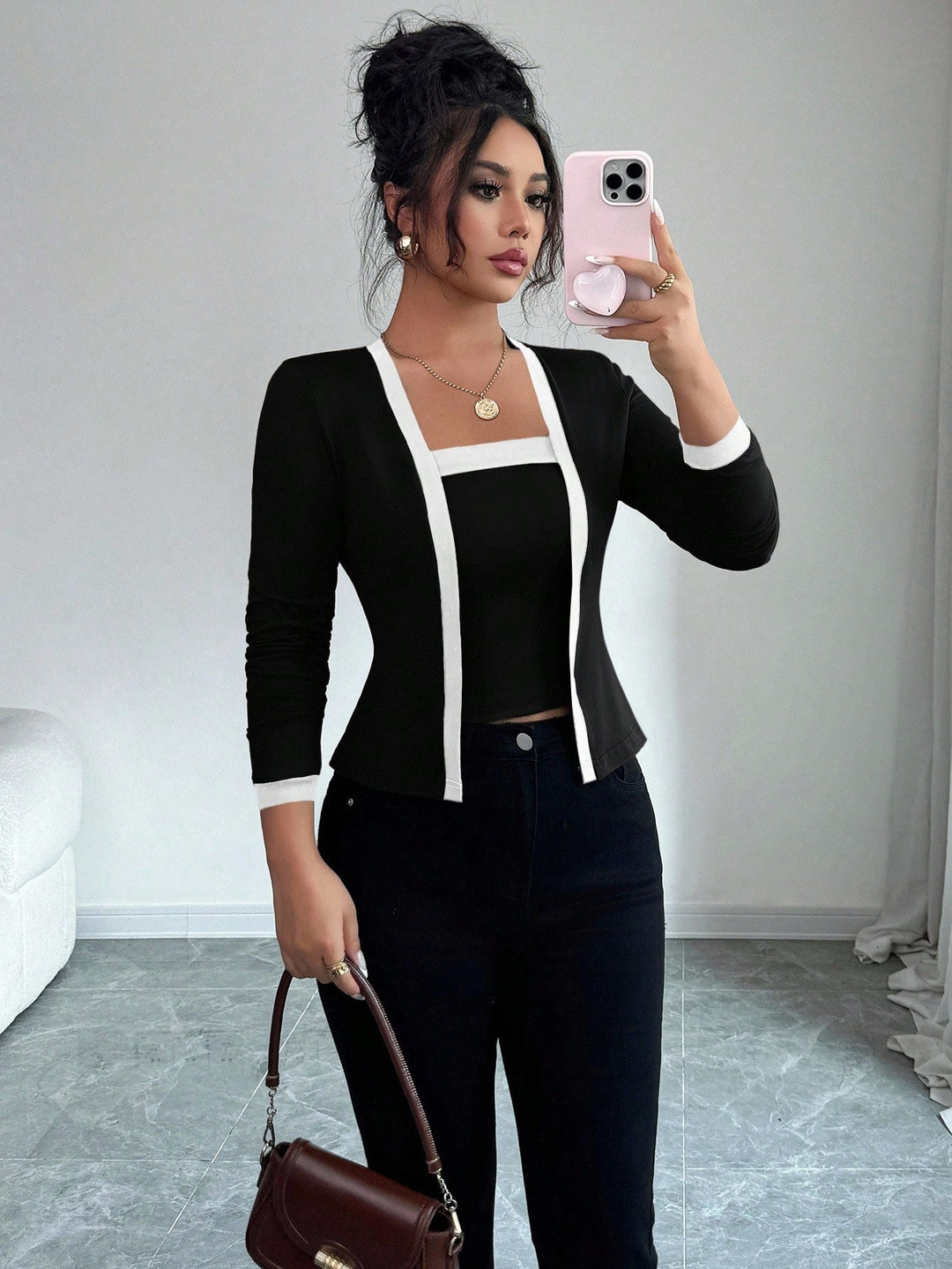 Damen nan tailliertes Jäckchen mit integriertem Bustier-Einsatz und Kontrastbesatz Echo Archiv