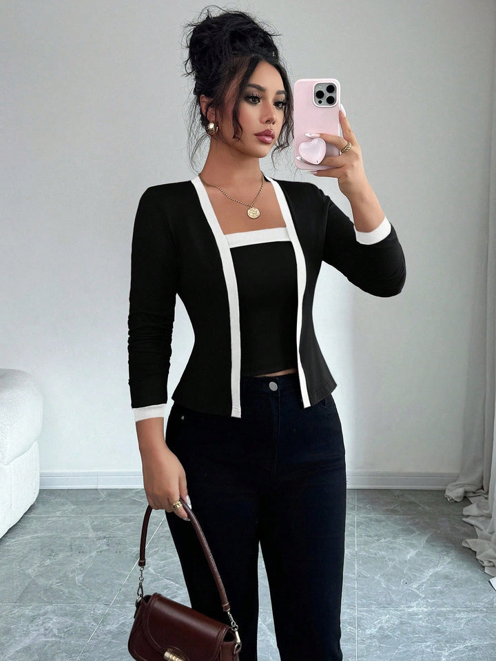 Damen nan tailliertes Jäckchen mit integriertem Bustier-Einsatz und Kontrastbesatz Echo Archiv