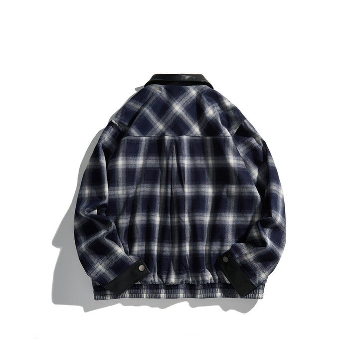 Herren Karierte Overshirt‑Jacke aus Flanell mit Kunstleder‑Details und Druckknopfleiste Echoarchiv