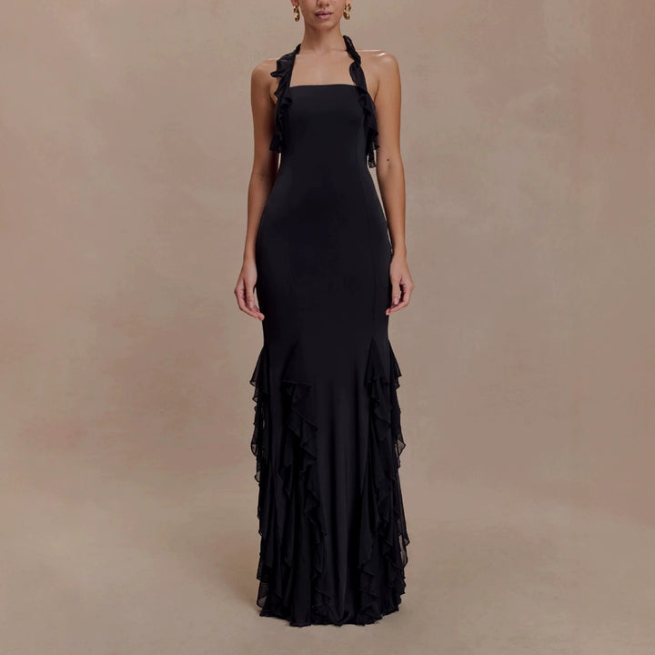 Damen Elegantes Langarm-Maxikleid mit Rüschendetails Echo Archiv