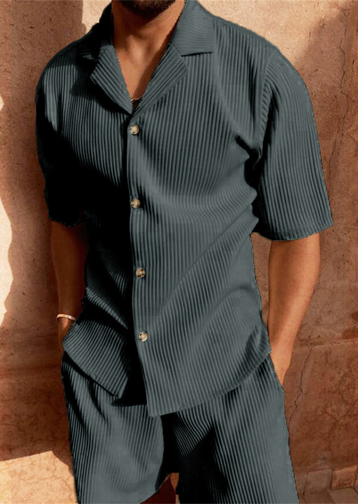 Herren kurzärmliges Hemd- und Shorts-Set mit strukturiertem Design Echoarchiv