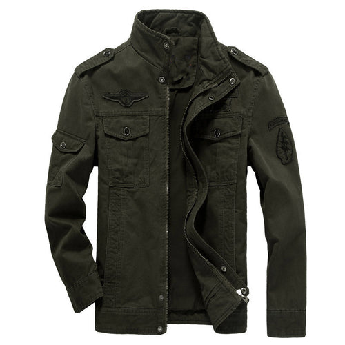 Herren Canvas-Militärblouson mit Stehkragen, Abzeichen und Multifunktionstaschen Echoarchiv