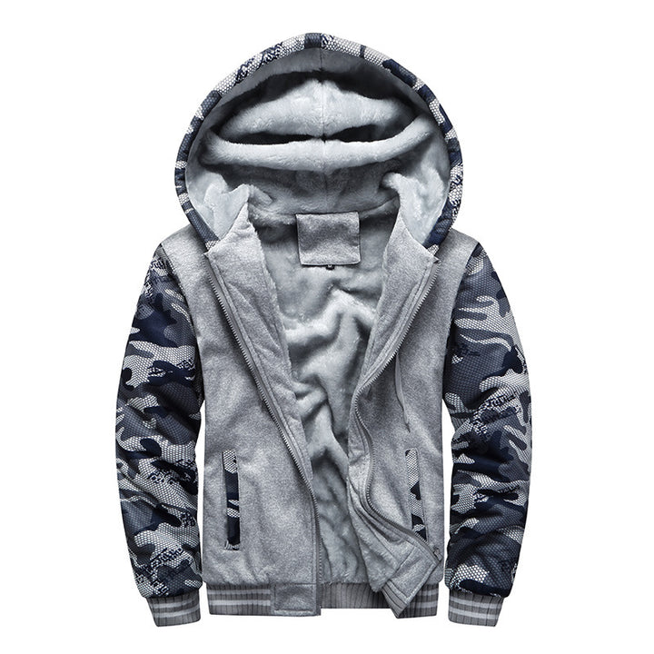 Herren Kapuzenblouson mit dichtem Sherpa-Innenfutter, kontrastierenden Ärmeln und Kordelzug – Cavarno