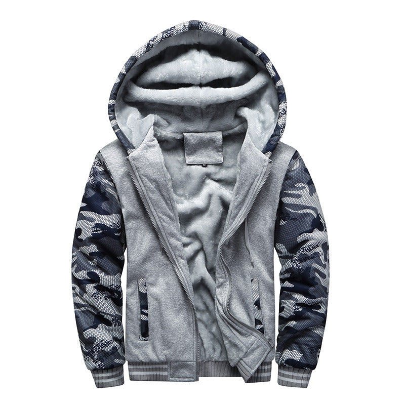 Herren Gepolsterte Kapuzenjacke mit Teddyfleece-Innenfutter, zweifarbigem Ärmeldesign und Reißverschluss Echoarchiv