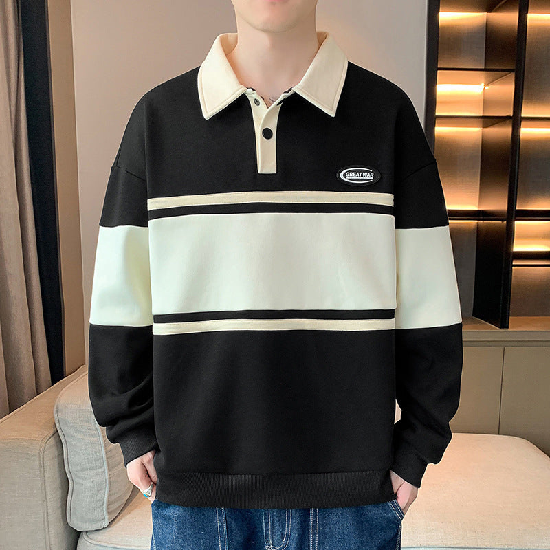 Herren modischer Sweatshirt mit klassischem Polokragen und auffälligen Streifen Echoarchiv
