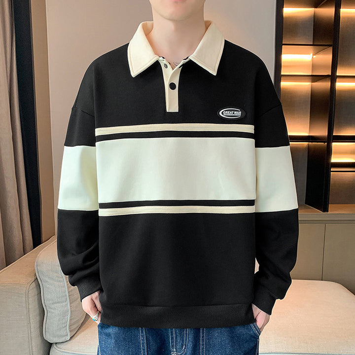 Herren modischer Sweatshirt mit klassischem Polokragen und auffälligen Streifen Echoarchiv