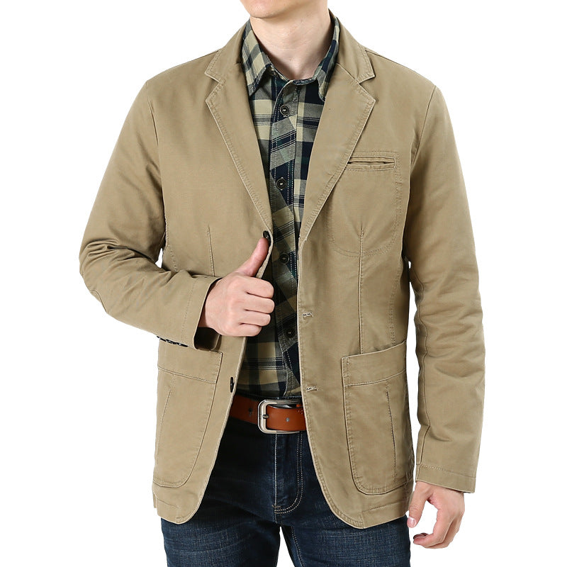 Herren Baumwoll-Canvas Sakko im Casual-Field-Stil mit gestreiftem Innenfutter und aufgesetzten Taschen – Tianoro