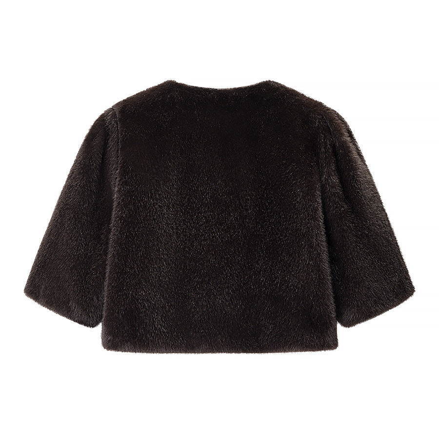 Damen Kurzgeschnittener Kunstfell-Bolero mit 3/4-Ärmeln Echo Archiv