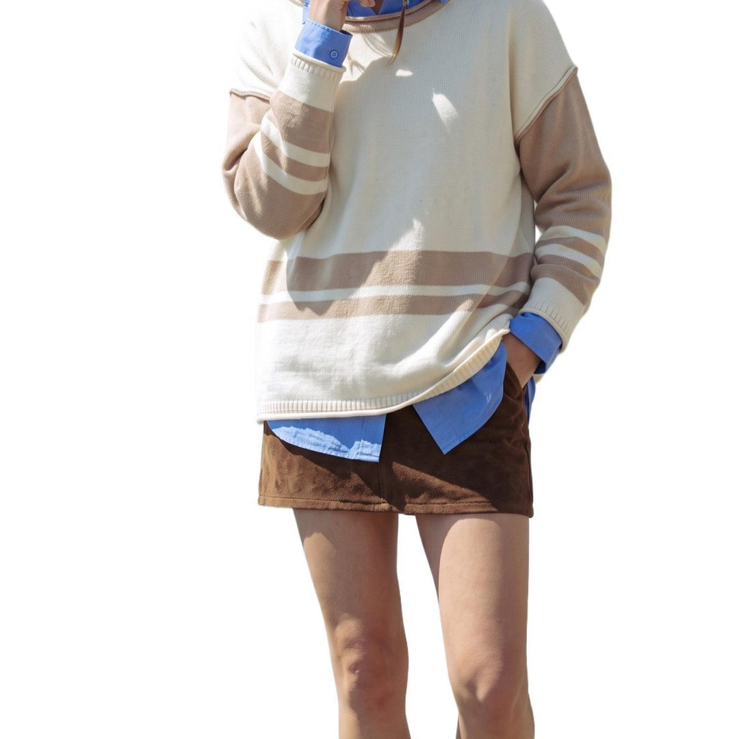 Damen Grobstrick-Pullover mit Paillettenstreifen, Oversize-Schnitt & Rundhalsausschnitt Echoarchiv