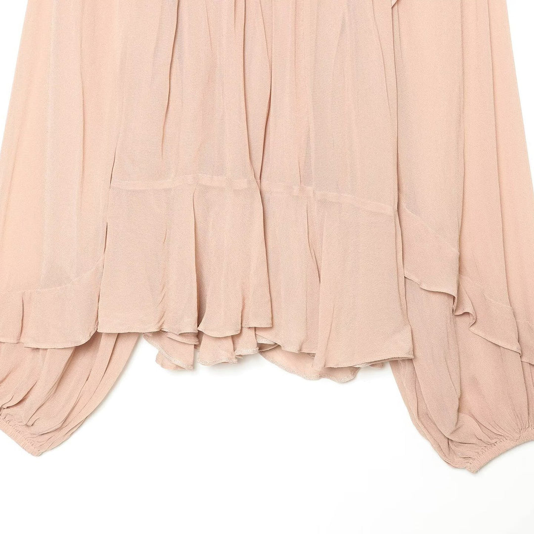 Damen Plissierte Chiffon-Bluse mit Rüschkragen und Ballonärmeln Echoarchiv