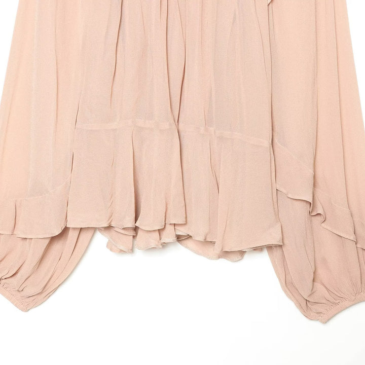 Damen Plissierte Chiffon-Bluse mit Rüschkragen und Ballonärmeln Echoarchiv