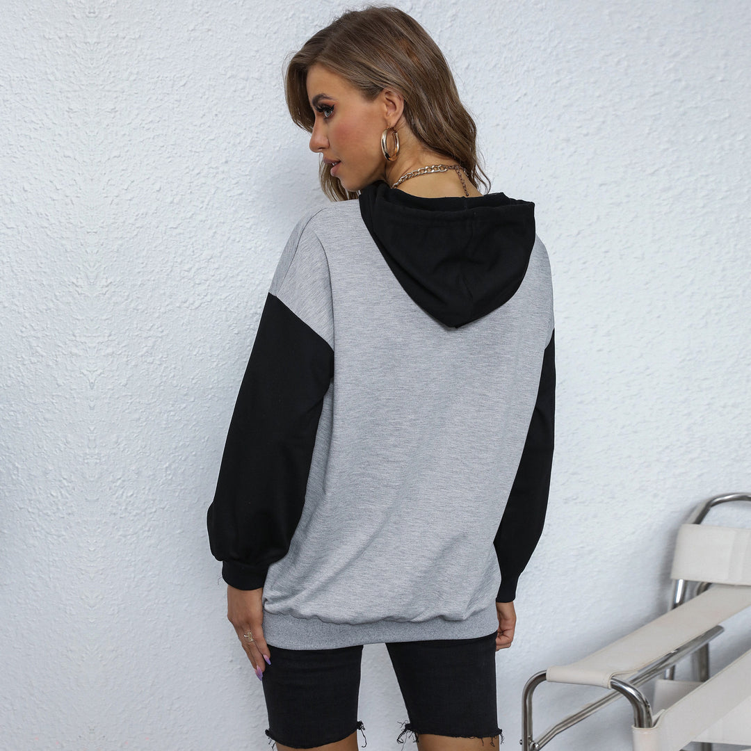 Damen Oversize-Kapuzenpullover mit College-Print, Kängurutasche und Kontrastärmeln Echoarchiv