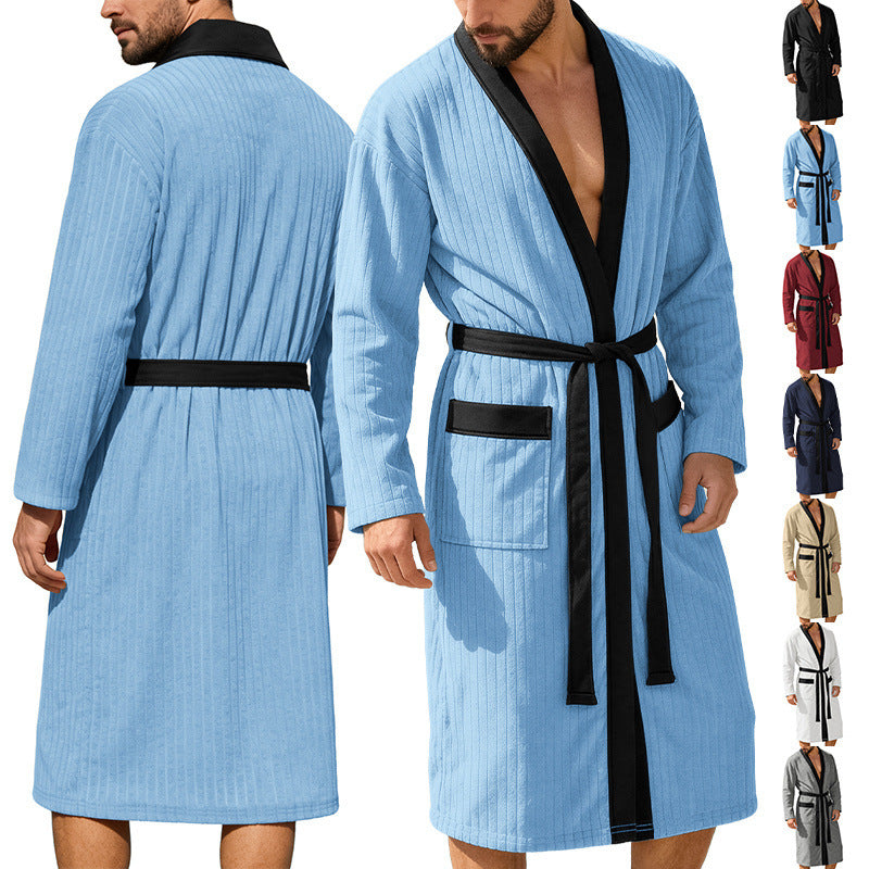 Herren nan wadenlanger Rippen-Bademantel im Kimono-Stil mit Schalkragen und Kontrastpaspel Echo Archiv