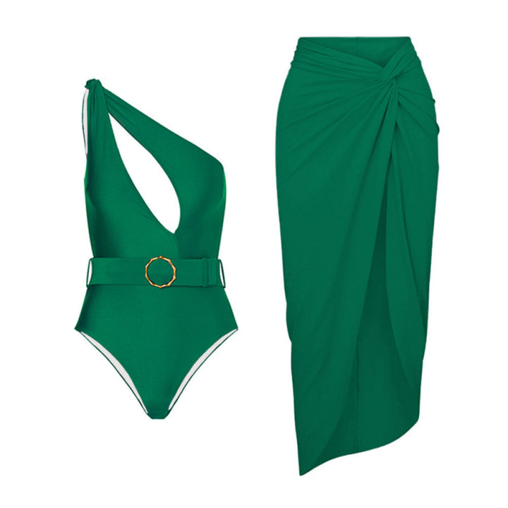 Damen Einteiliger Badeanzug mit asymmetrischem Schnitt und Wickelrock Echo Archiv