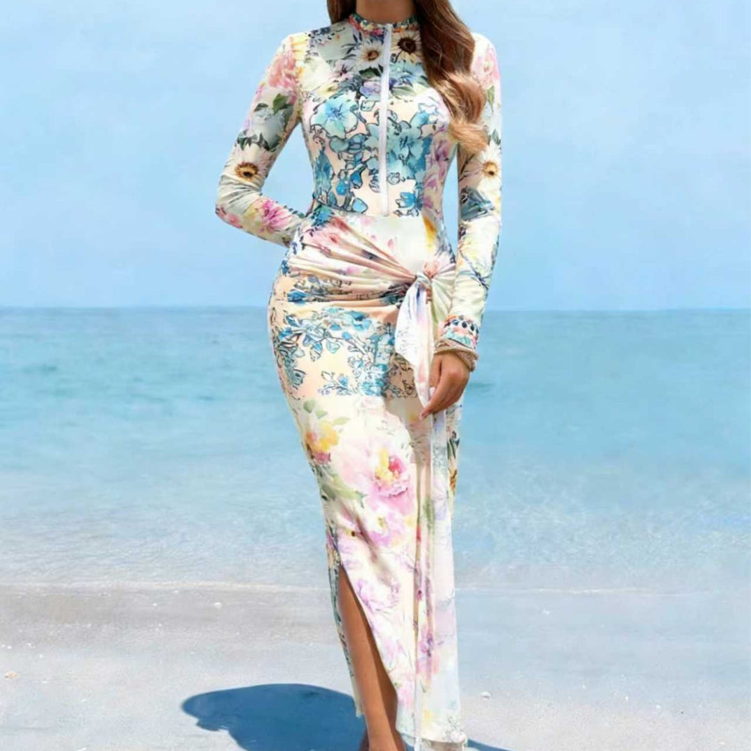 Damen Elegantes Langarm-Strandkleid mit floralem Design Echo Archiv