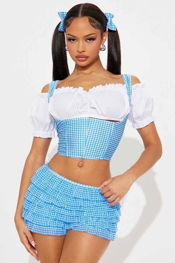 Damen Vokuhila-Top mit Puffärmeln und Rüschendetails Echo Archiv