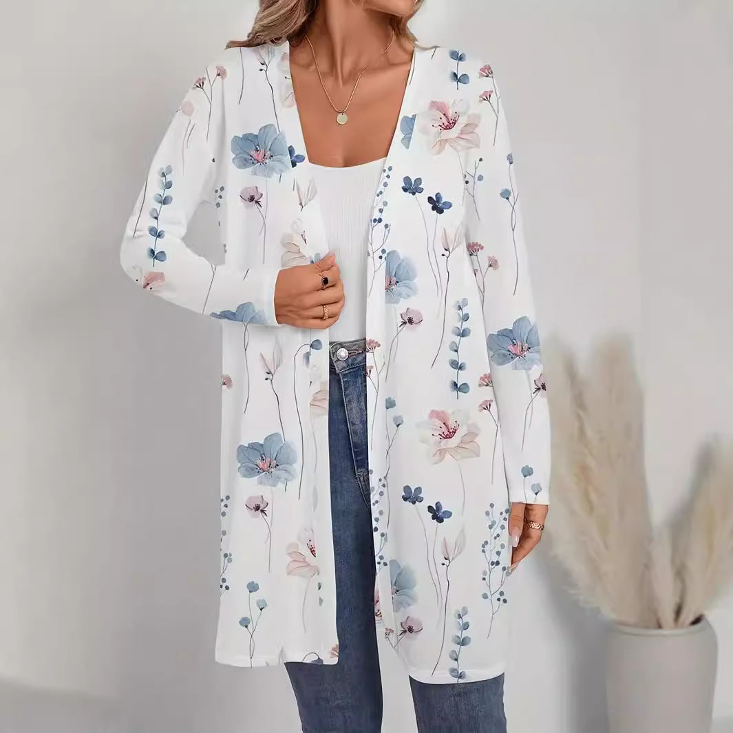 Damen Floraler Longline-Cardigan mit offenem Schnitt und leichtem Viskose-Mix Echo Archiv